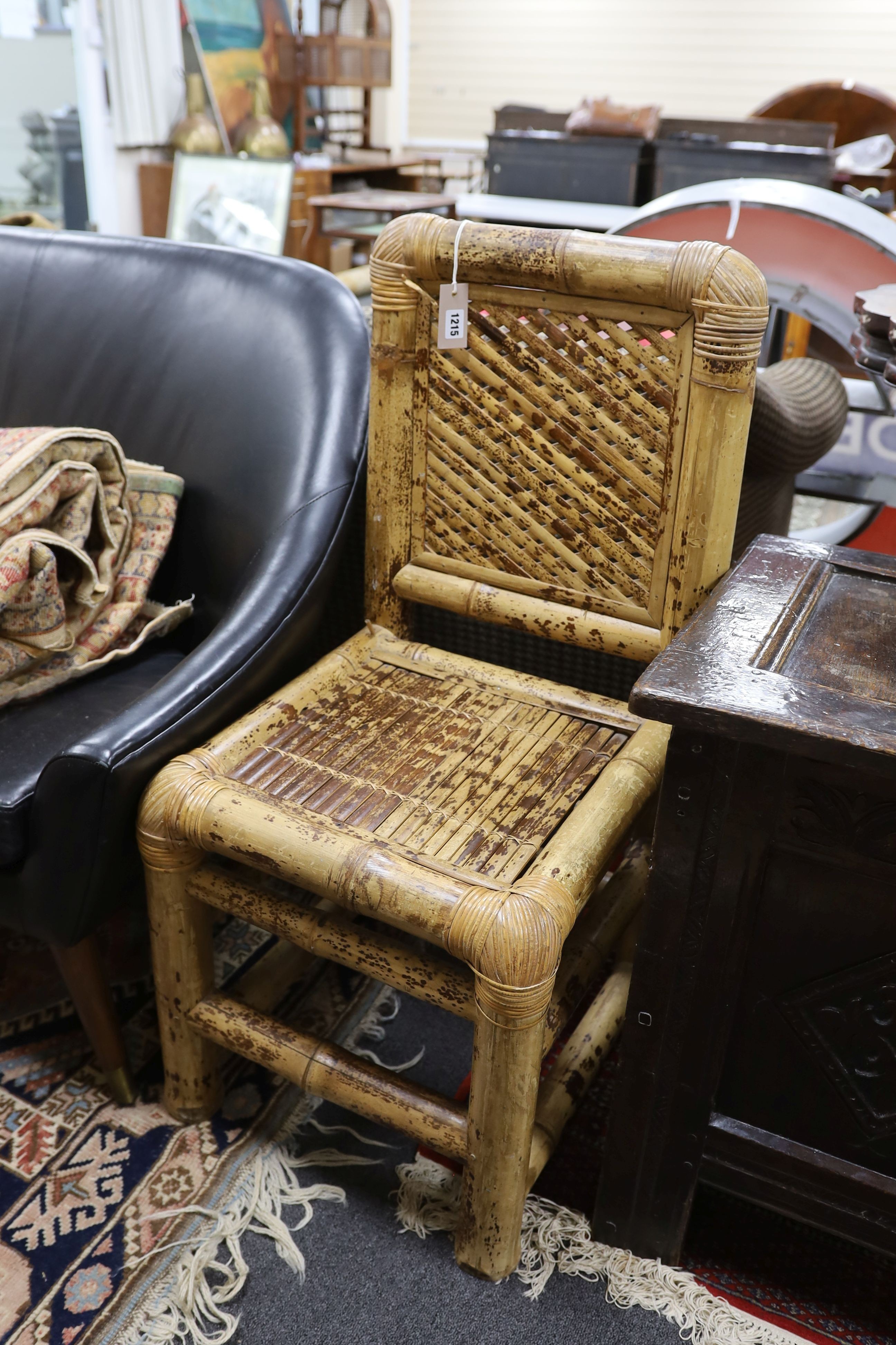 A pair of Chinese bamboo side chairs, width 45cm, depth 48cm, height 99cm